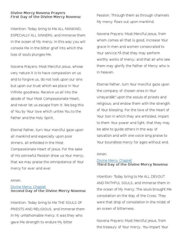 Divine Mercy Novena Prayers Guide | PDF