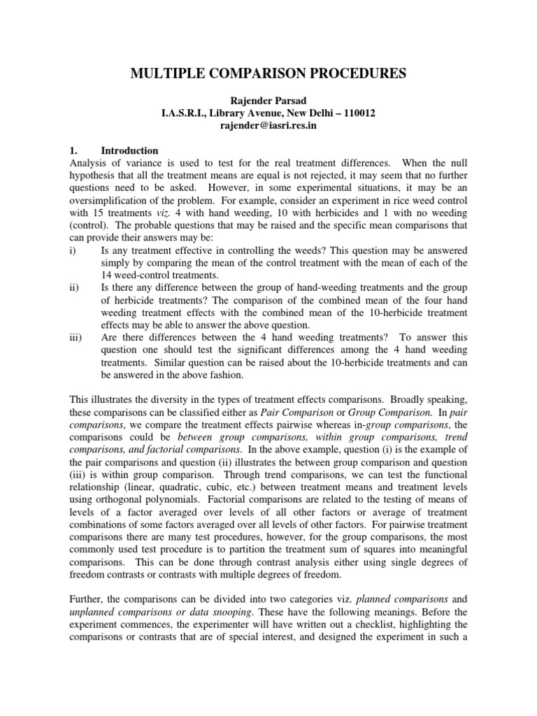 Multiple Comparison Procedures Explained | PDF