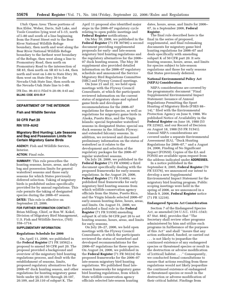 Rule Migratory Bird Hunting Late Seasons, Hours, Areas, and Daily Bag