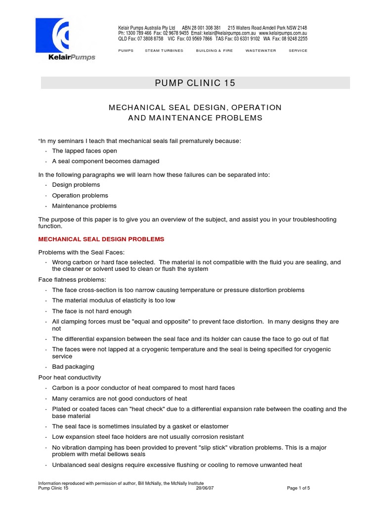 Mechanical Seal Problems Pdf Pump Corrosion