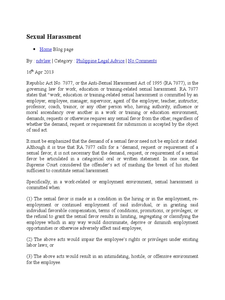 Notes on Sexual Harassment | Sexual Harassment | Harassment