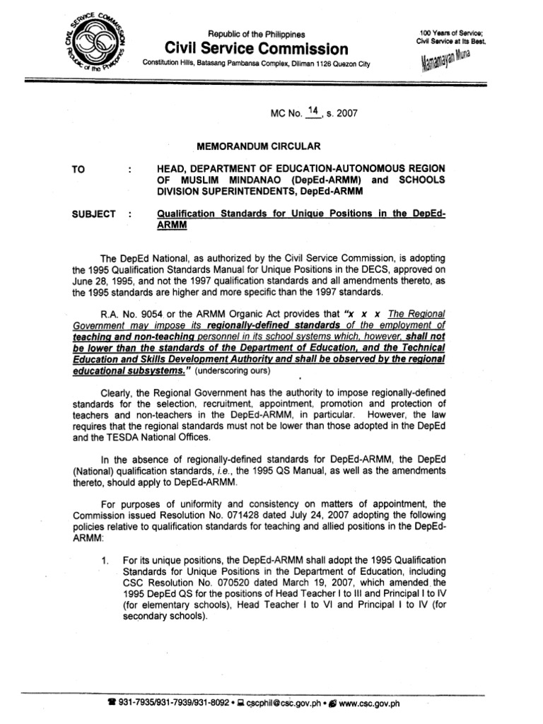 Qualification Standards DEpEd ARMM | PDF