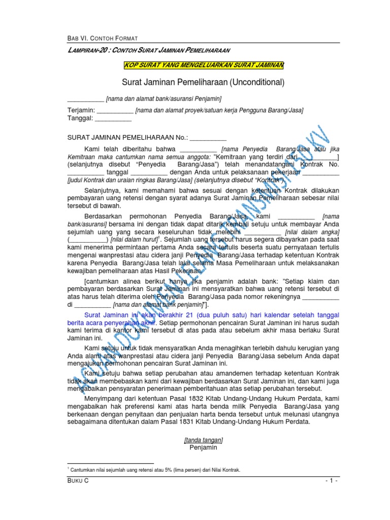 Lampiran 20 Surat Jaminan Pemeliharaan Pdf