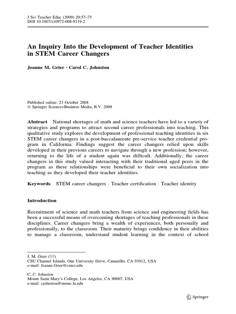 Teacher Identity in STEM Career Changers | PDF | Lesson Plan | Teachers