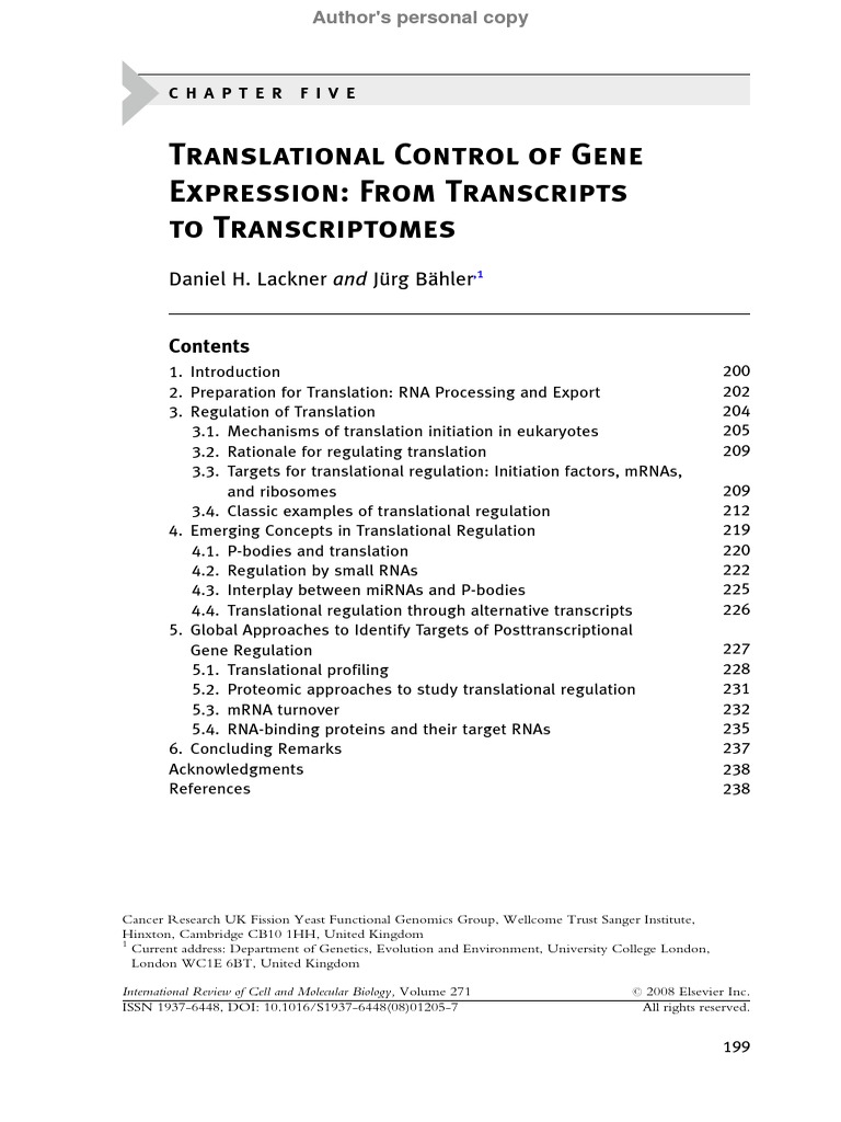 Translational Control of Gene Expression | PDF | Messenger Rna ...