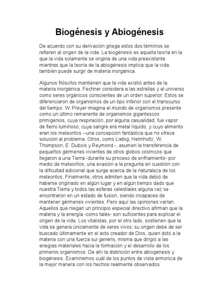Biogénesis y Abiogénesis | PDF | Abiogénesis | Vida