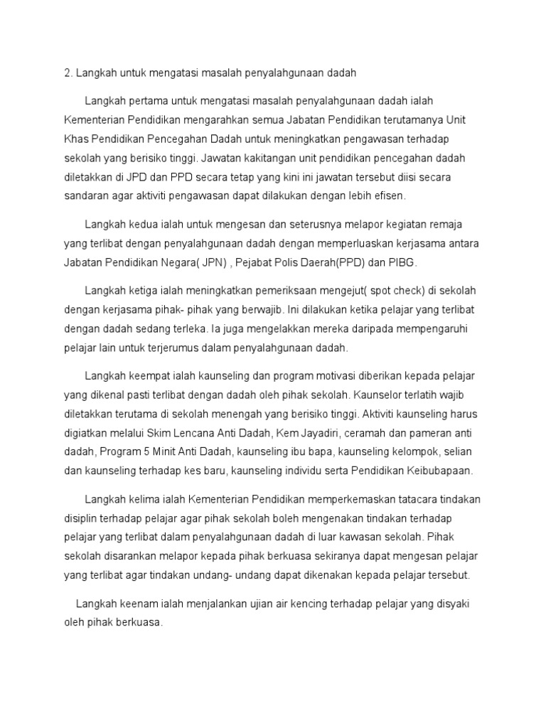 Langkah Mengatasi Dadah 4 Xsgnment Ks Mr Lim Pdf