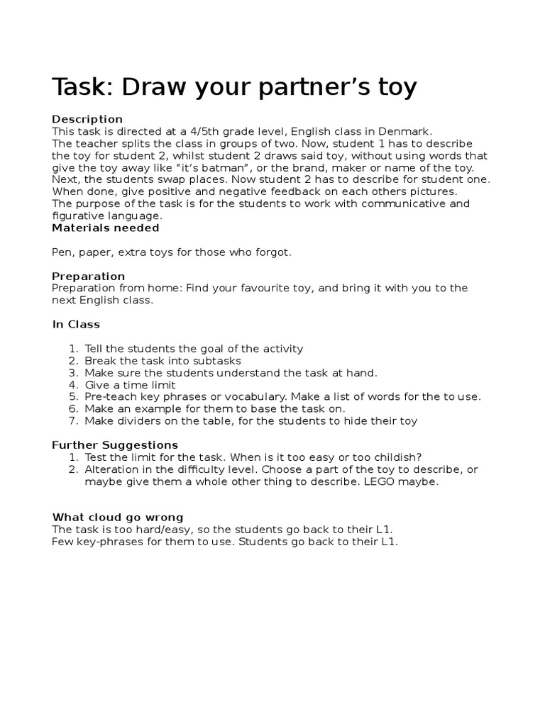 Toy Description Drawing Activity | PDF