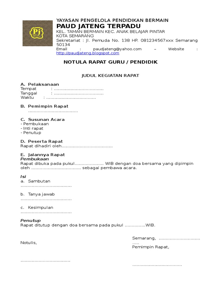 A.1.10 Buku Notula Rapat Guru Pendidik