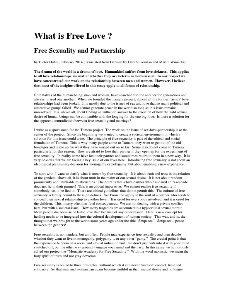 What Is Free Love ?: Free Sexuality and Partnership | PDF | Human ...