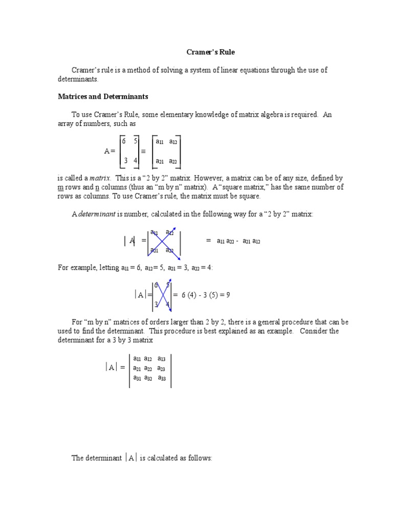 Handout Cramer's Rule PDF System Of Linear Equations Matrix