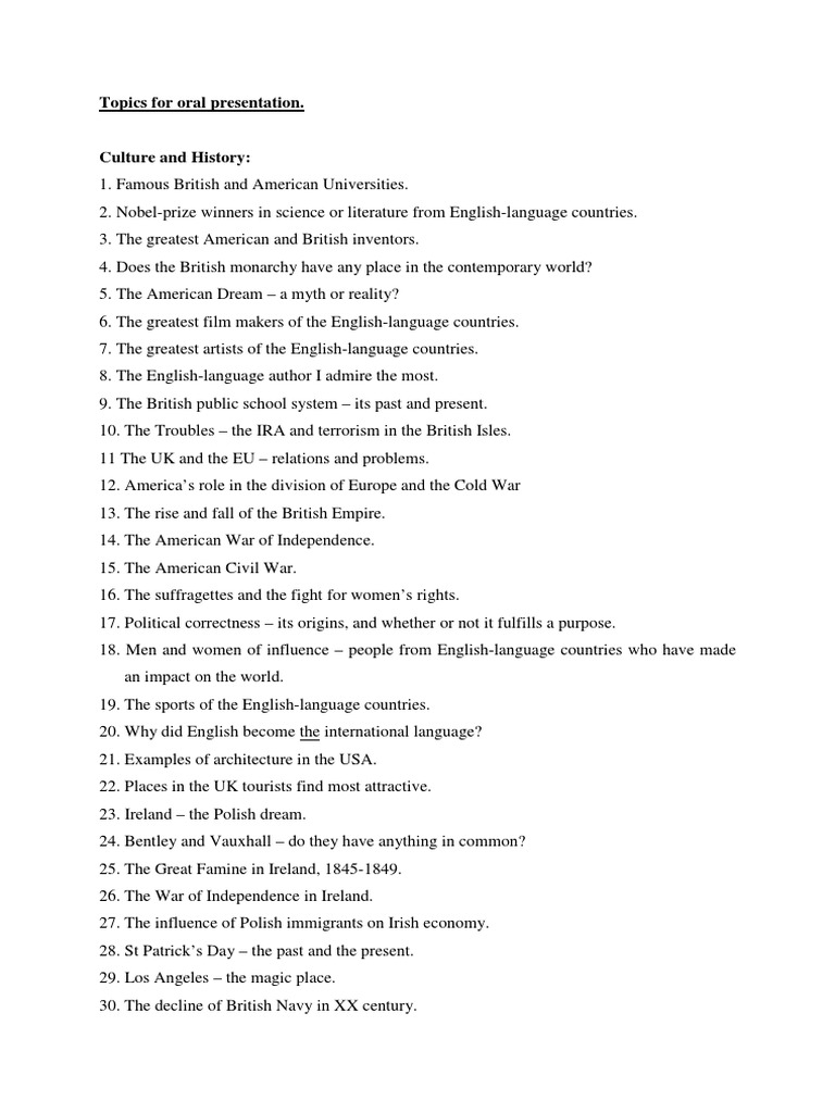 Engaging History Presentation Topics | PDF