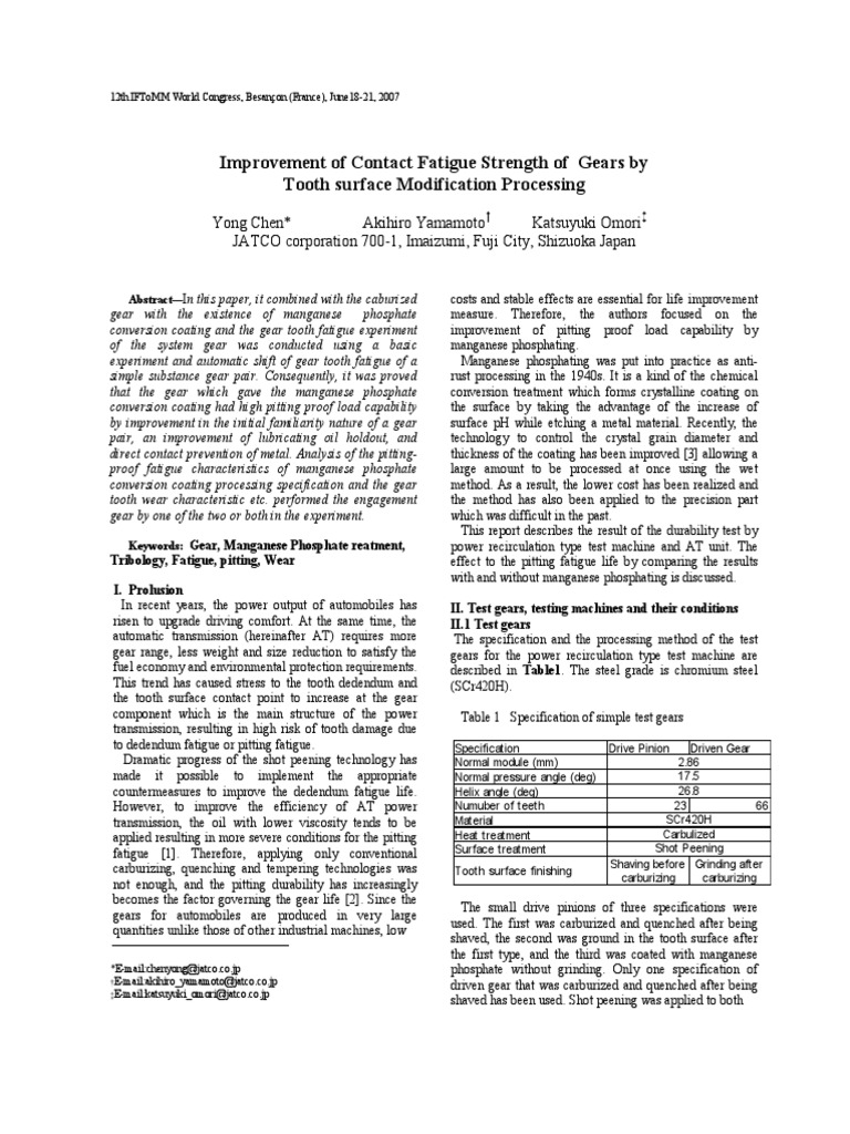 Improvement of Contact Fatigue Strength of Gears by Tooth Surface ...
