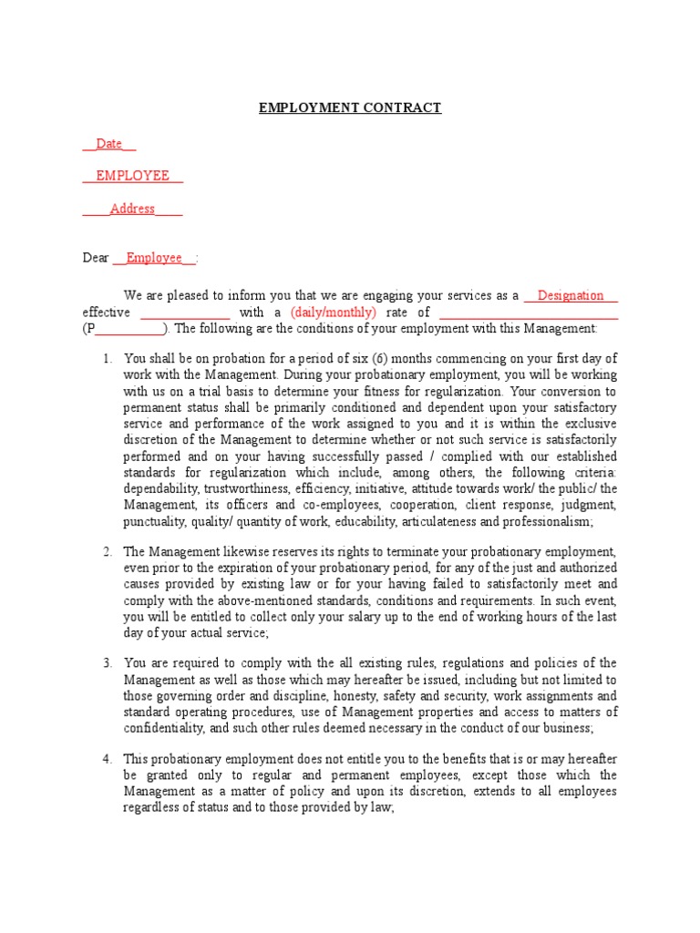 Employment Contract - Management | PDF