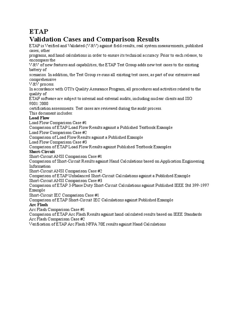 ETAP Software Validation and Comparisons | PDF | Finance & Money ...