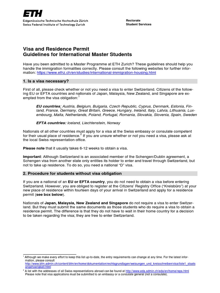 ETH Zurich Guidelines Master en | PDF | Travel Visa | International  Relations