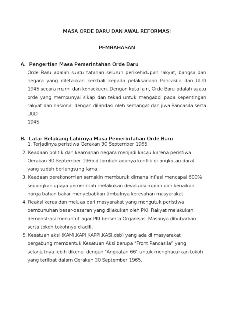 Masa Orde Baru Dan Awal Reformasi