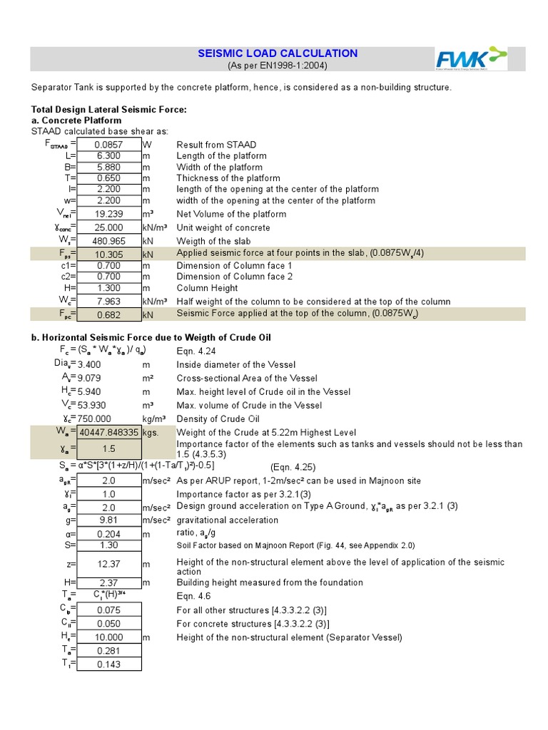 Seismic Load Calculation for Tanks | PDF | Mechanical Engineering ...