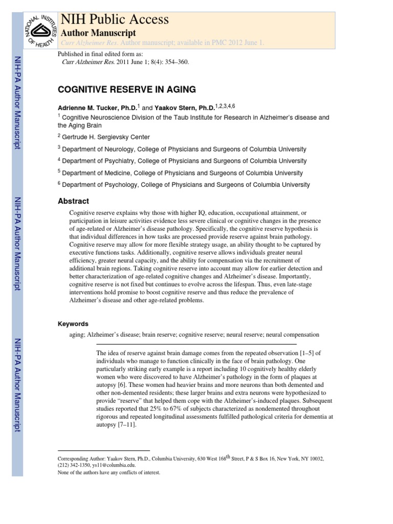 Cognitive Reserve and Aging Insights | PDF | Alzheimer's Disease ...
