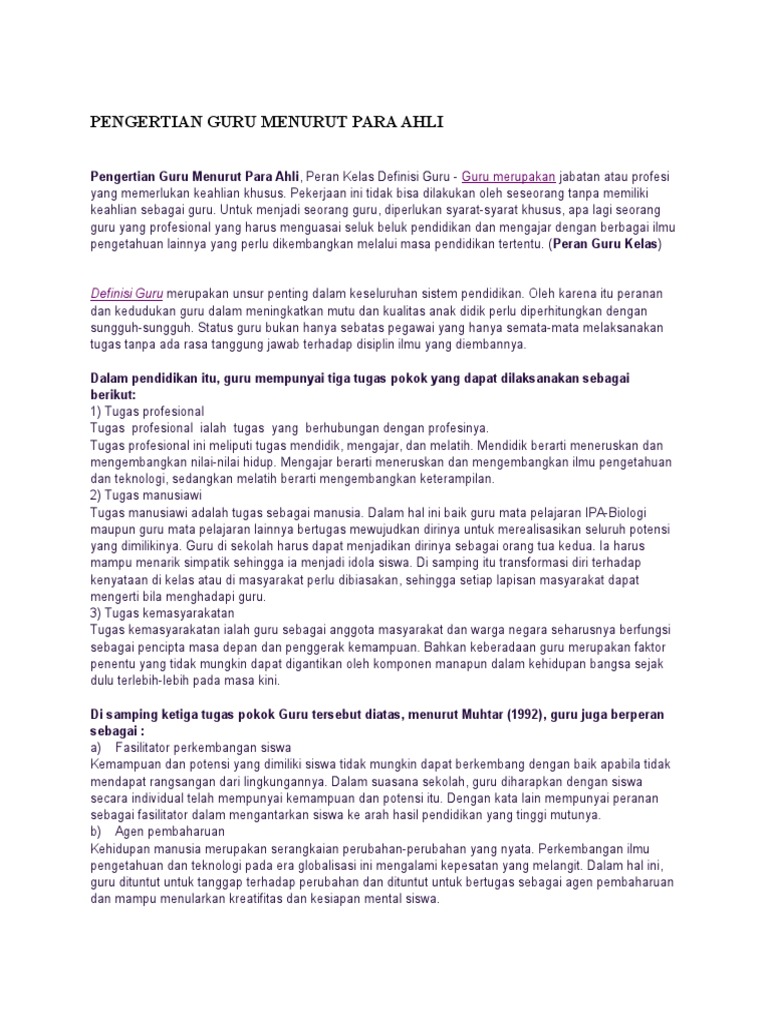Definisi Guru Menurut Tokoh Paklut
