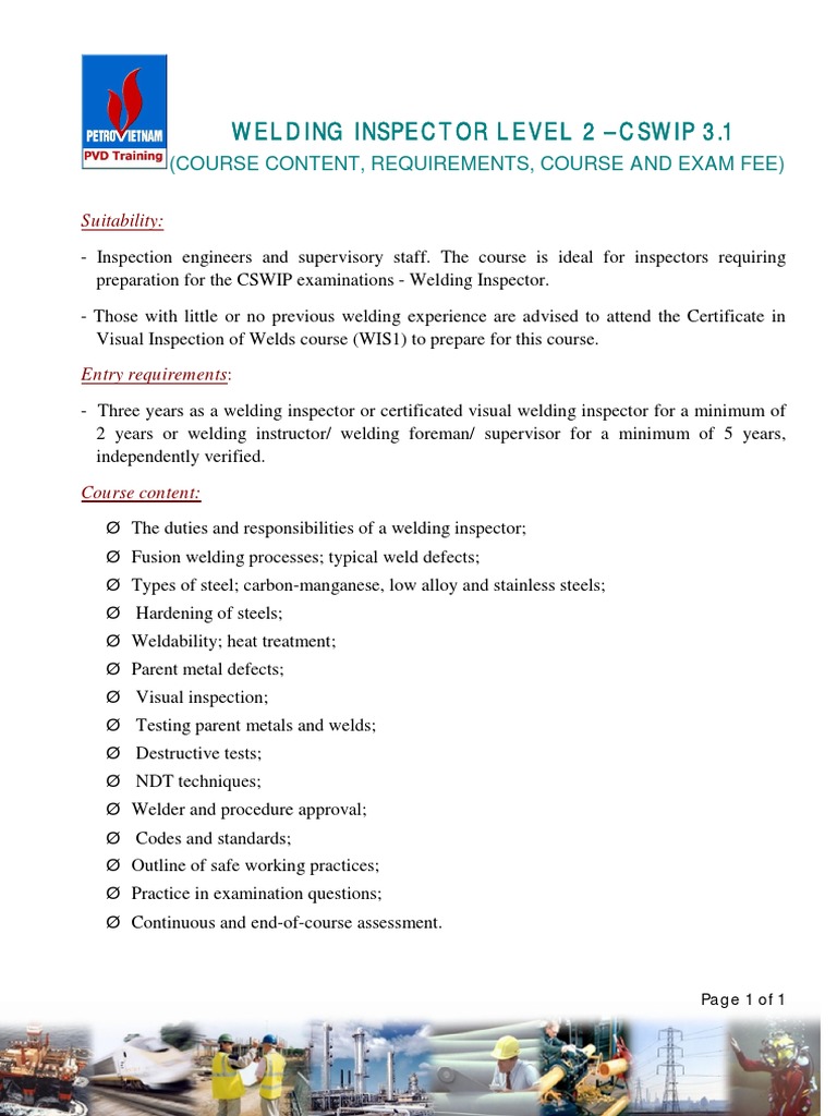 CSWIP 3.1 Welding Inspector Course Fees | PDF