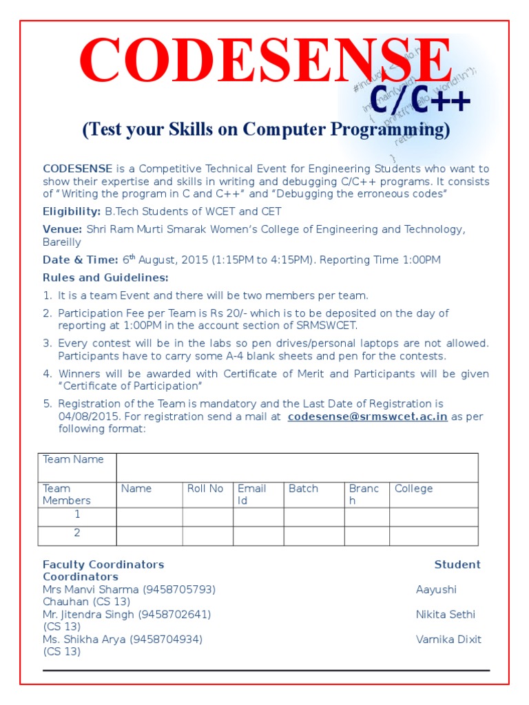 Codesense: C/C++ Programming Contest | PDF