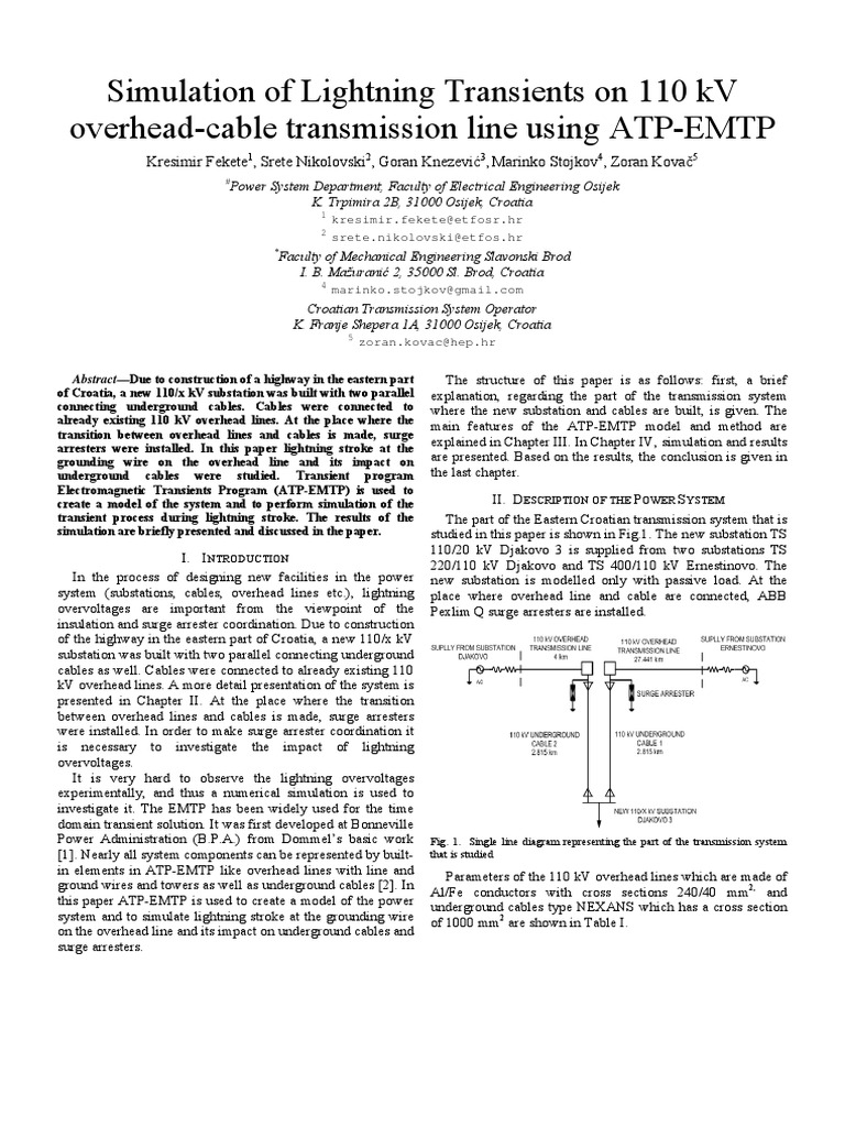 Simulation of Lightning Transients On 110 KV Overhead-Cable ...