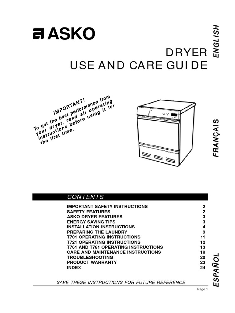 Asko Dryer Instructions PDF Clothes Dryer Washing Machine