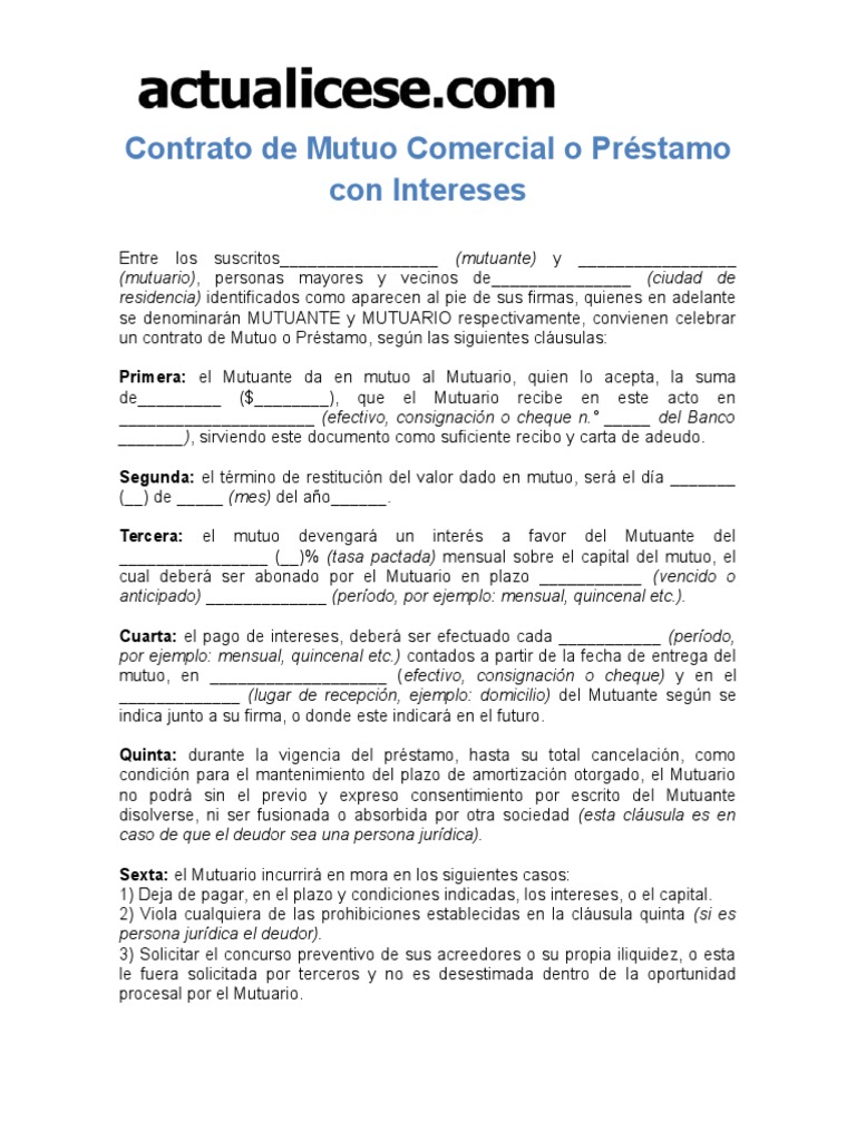 Contrato de Mutuo Pagos Instituciones sociales