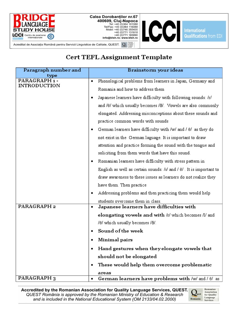 Cert TEFL Assignment Template | PDF | Language Arts & Discipline