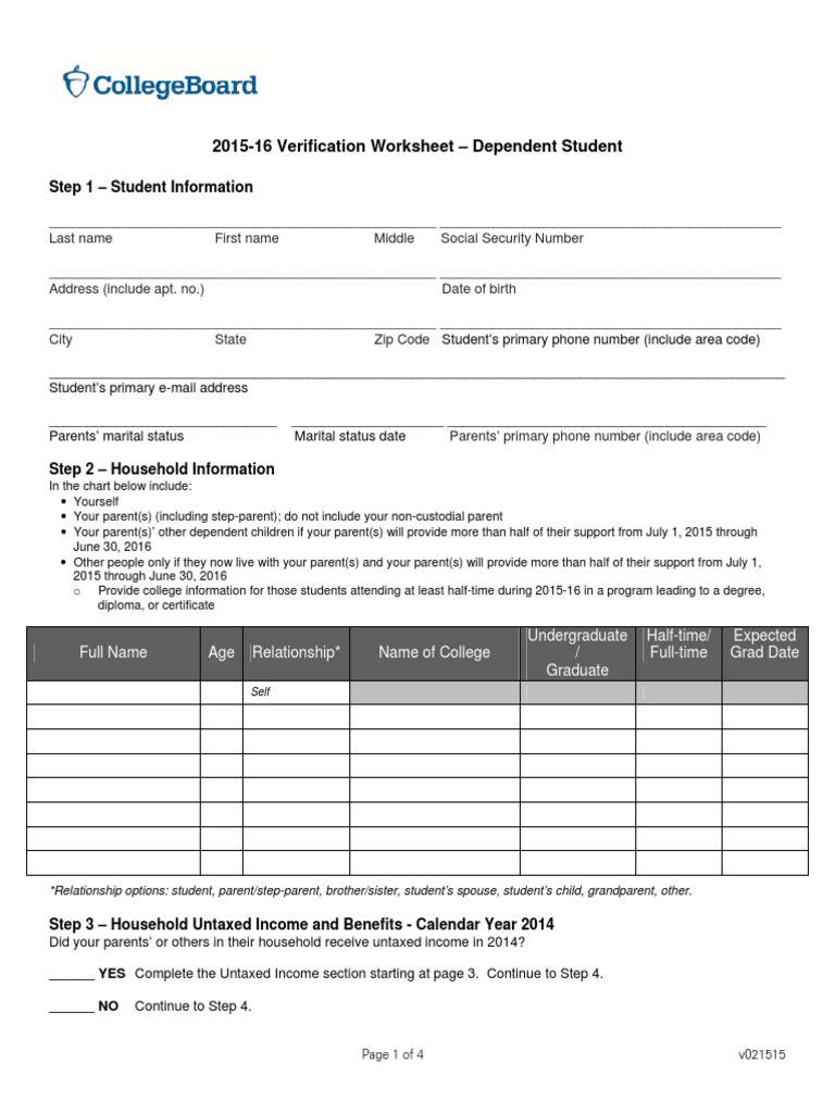 Worksheets Verification Worksheet Dependent Student verification worksheet dependent student supplemental nutrition assistance program welfare