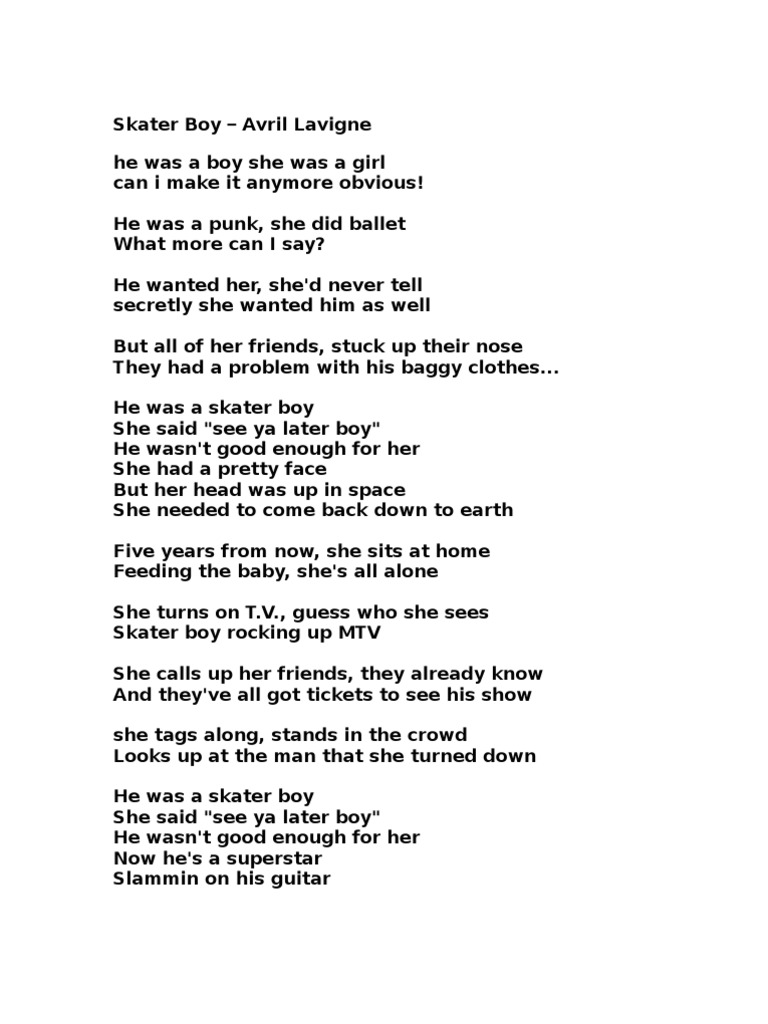 Skater Boy Lyrics Avril Lavigne