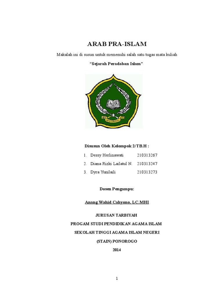Arab Pra Islam Makalah Sejarah Peradaban Islam