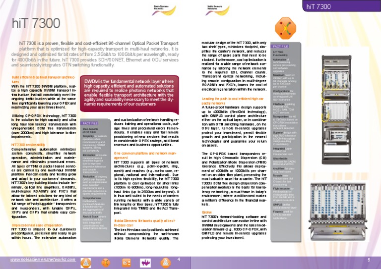 hiT 7300: High-Capacity DWDM Solution | PDF