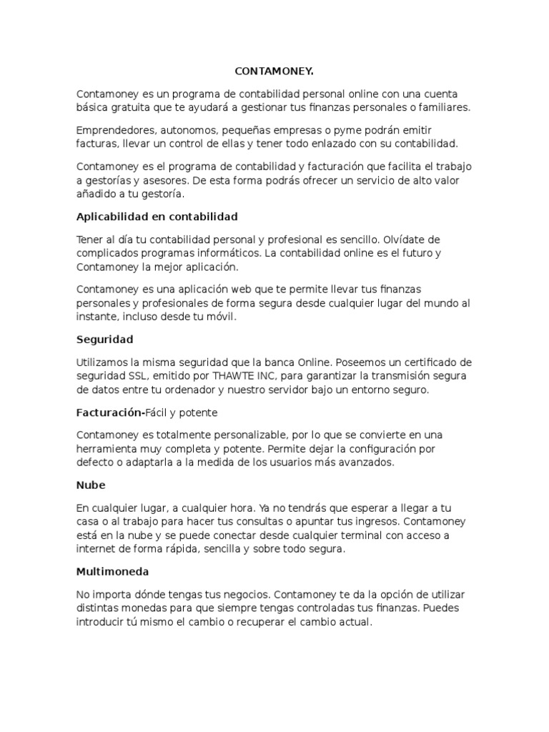 Contamoney: Contabilidad Personal Online | PDF | Computación en la nube ...