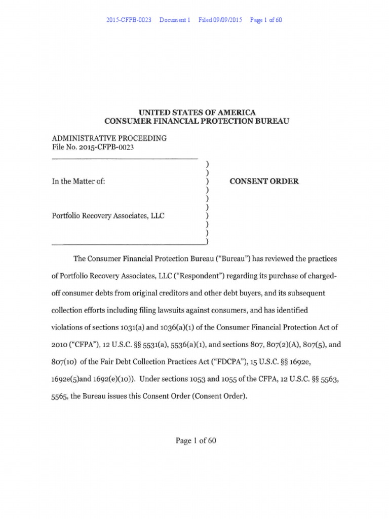 Consent Order Portfolio Recovery Associates LLC PDF Collection