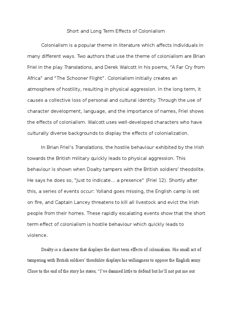 Short And Long Term Effects Of Colonialism Aggression Violence