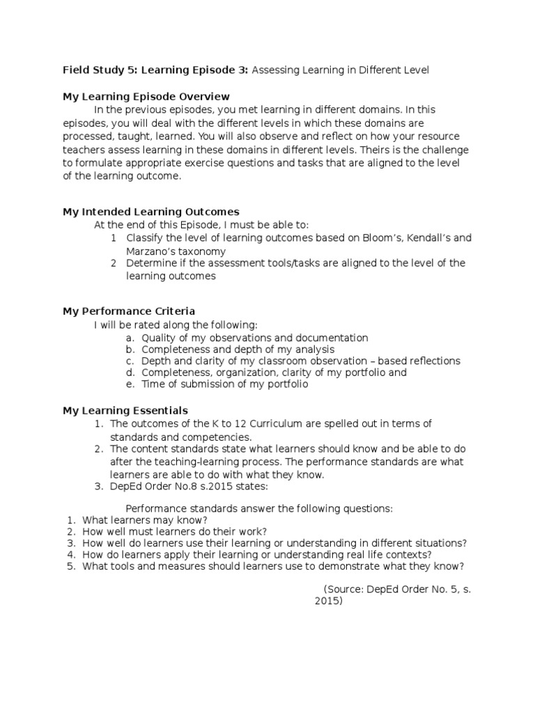 Field Study 5 Episode 4 Educational Assessment Metacognition