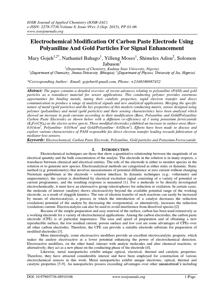 Enhanced Carbon Paste Electrode Sensors | PDF | Physical Chemistry ...