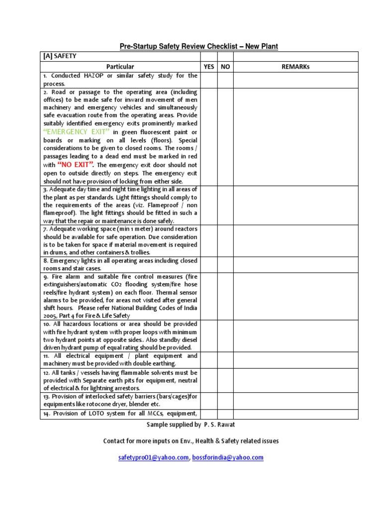 Pre-Startup Safety Review Checklist | PDF | Safety | Nature