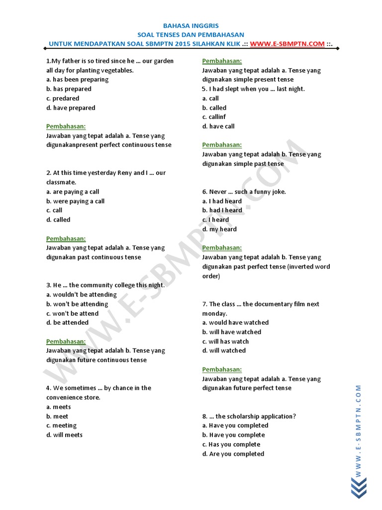 Contoh Soal Future Continuous Tense Dan Jawabannya Guru Galeri