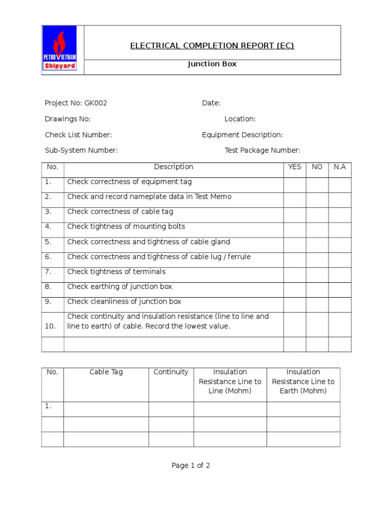Check List EI-CL-08 Junction Box | PDF
