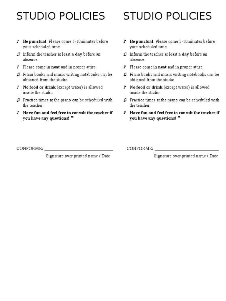 Studio Policies Studio Policies: You Have Any Questions! You Have Any ...