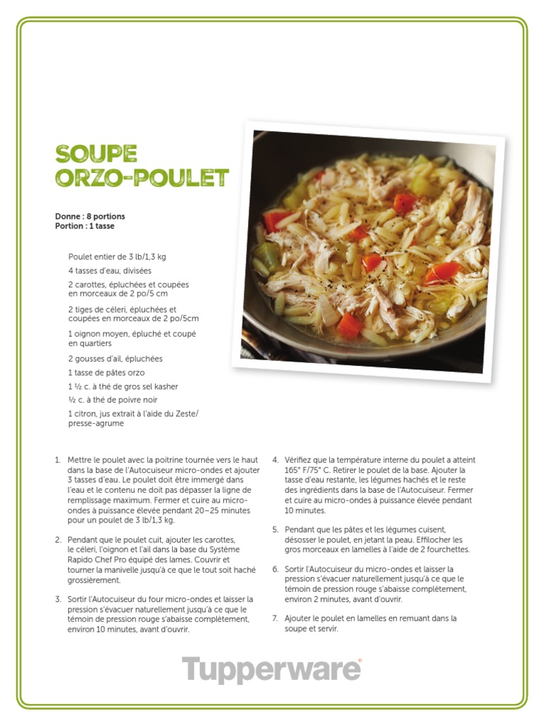 Soupe Orzo au Poulet Tupperware | PDF