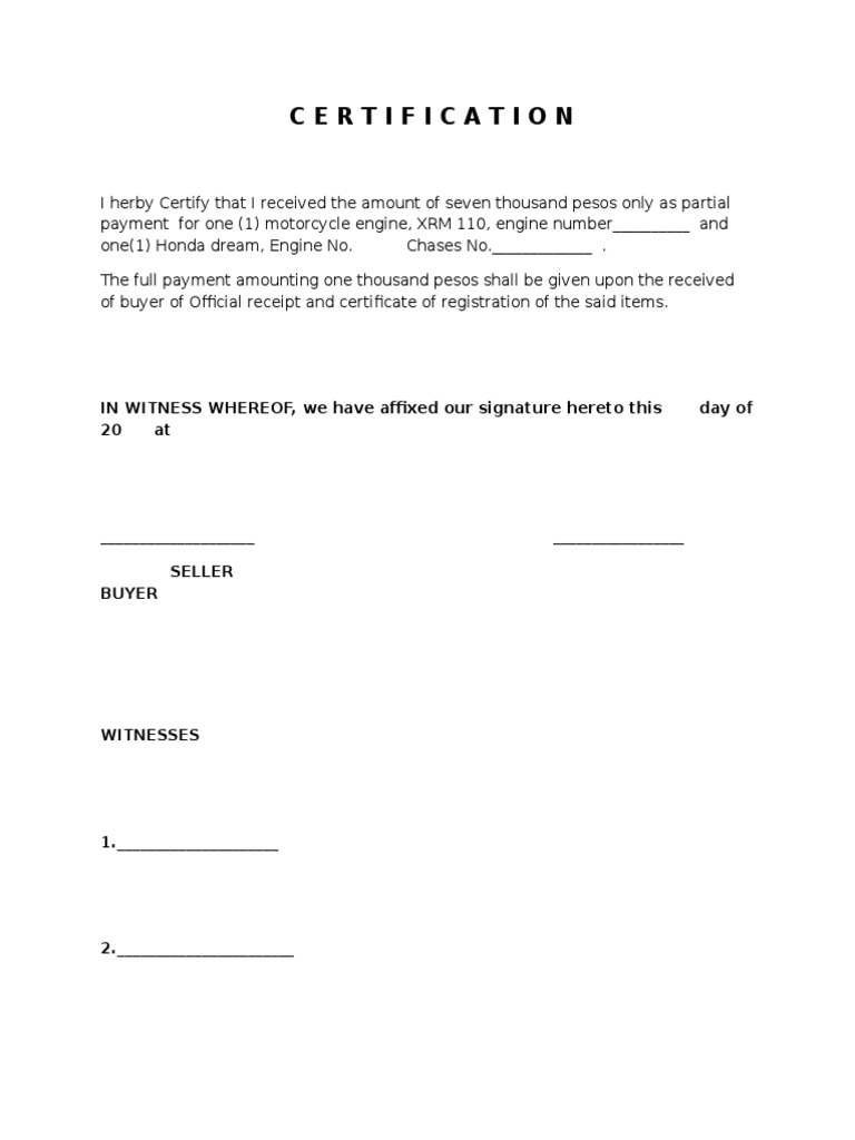 Certification: IN WITNESS WHEREOF, We Have Affixed Our Signature Hereto ...