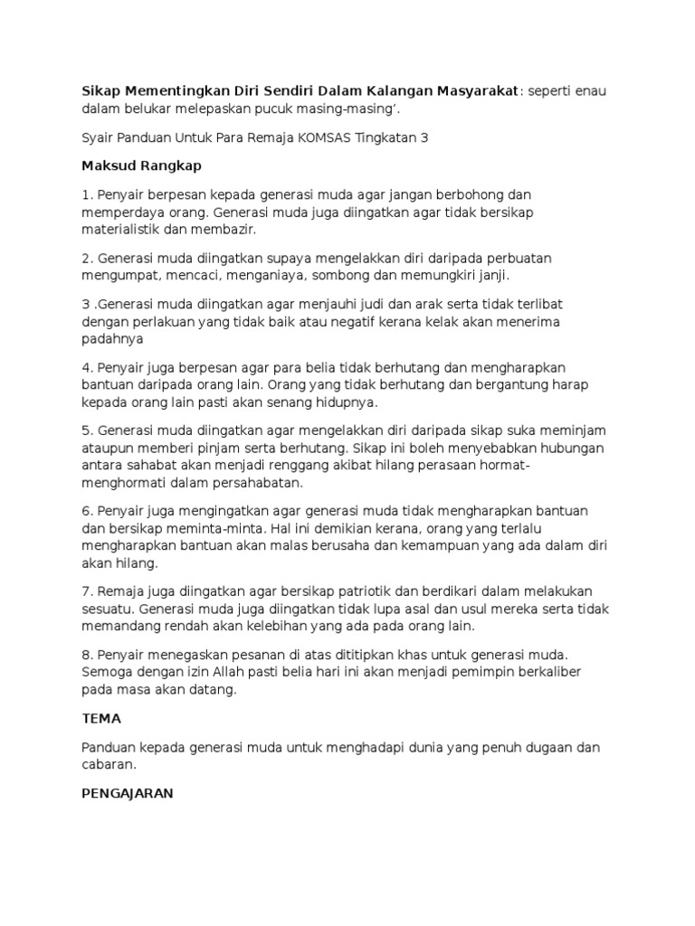 Sikap Mementingkan Diri Sendiri Dalam Kalangan Masyarakat Pdf