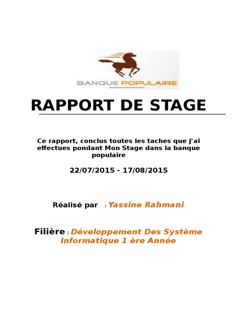 Rapport De Stage Au Sein Du Bp  Banques  Crédit (Finance)