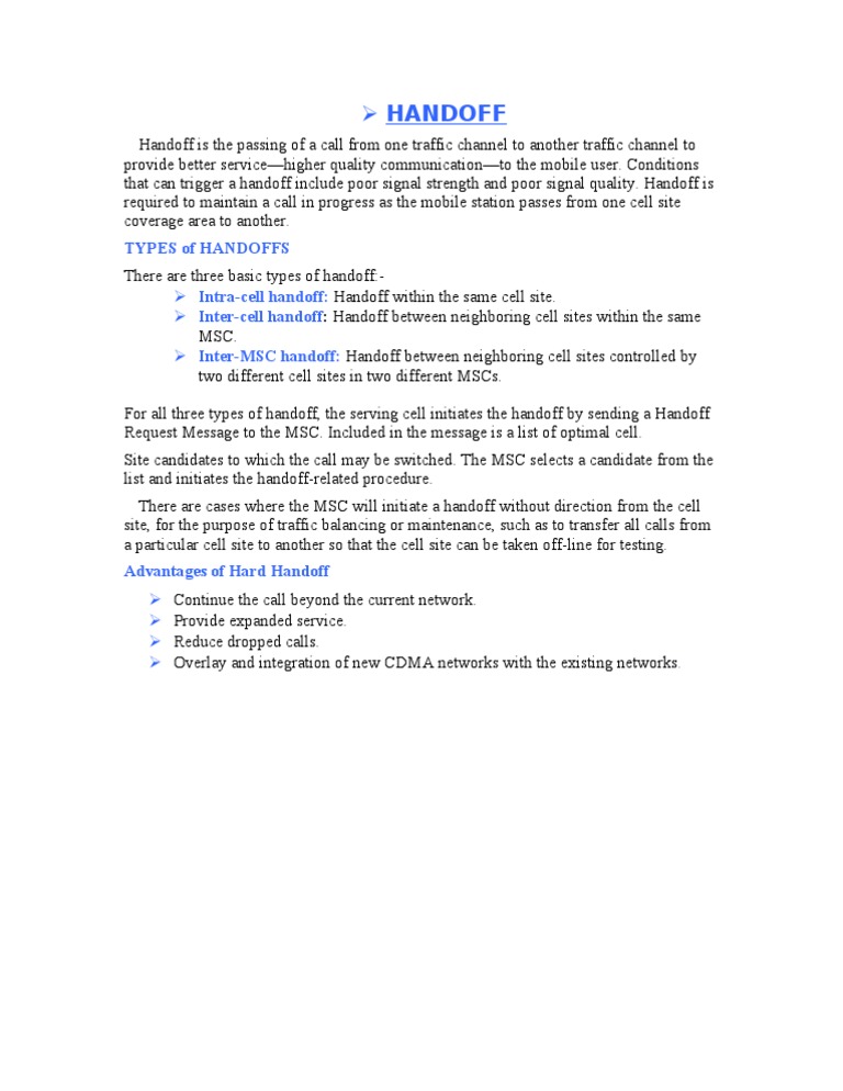 Types and Benefits of Call Handoffs | PDF