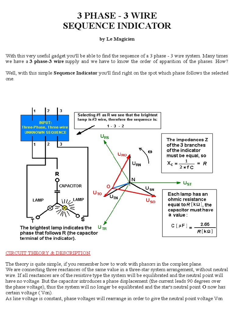 3 Phase - 3 Wire Sequence Indicator: by Le Magicien | PDF | Capacitor