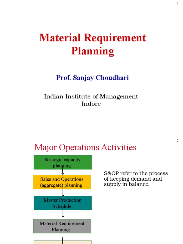 Material Requirement Planning: Prof. Sanjay Choudhari | PDF | Inventory ...